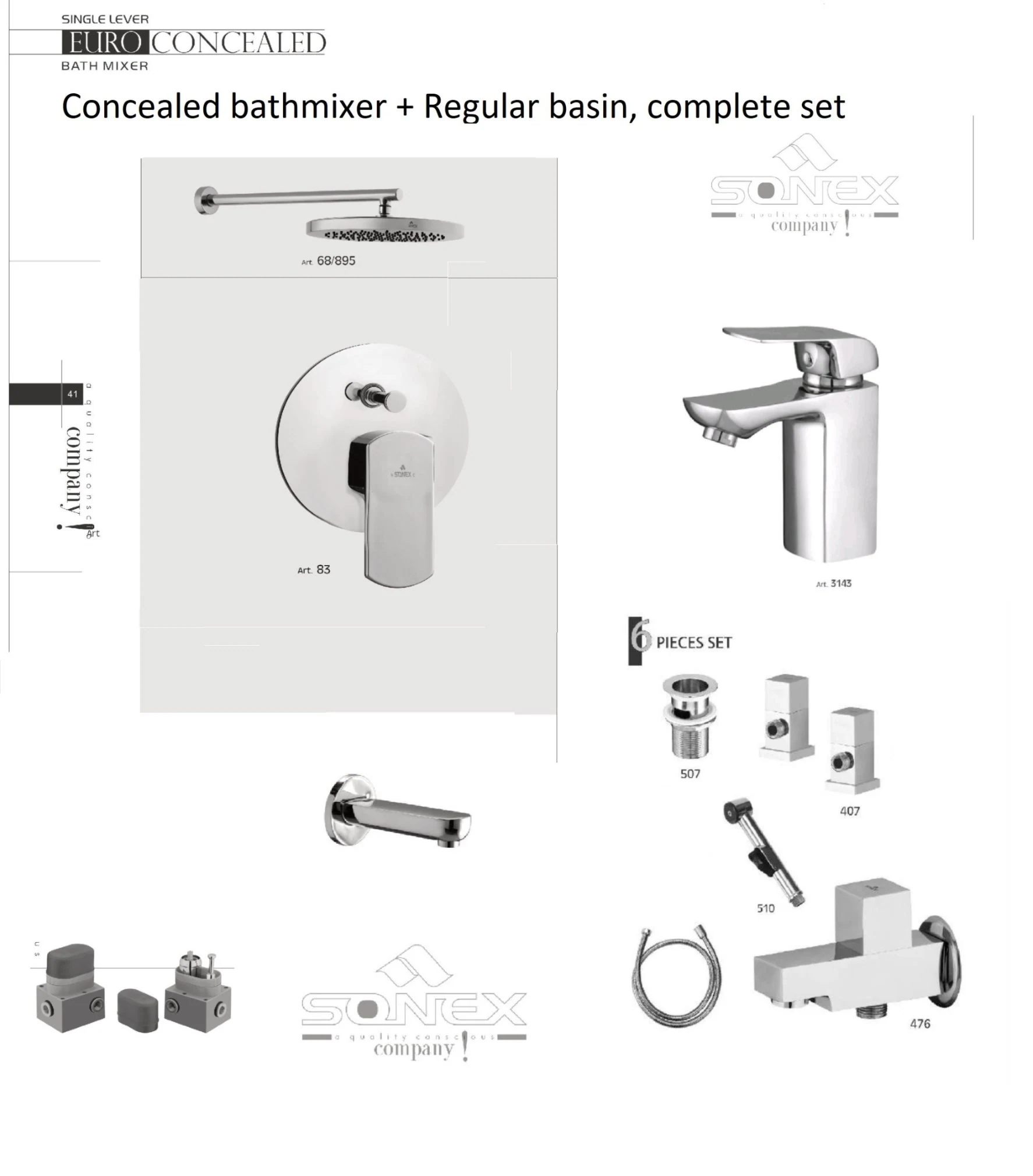 Complete Set Chrome 83 Concealed Bath+regular Basin