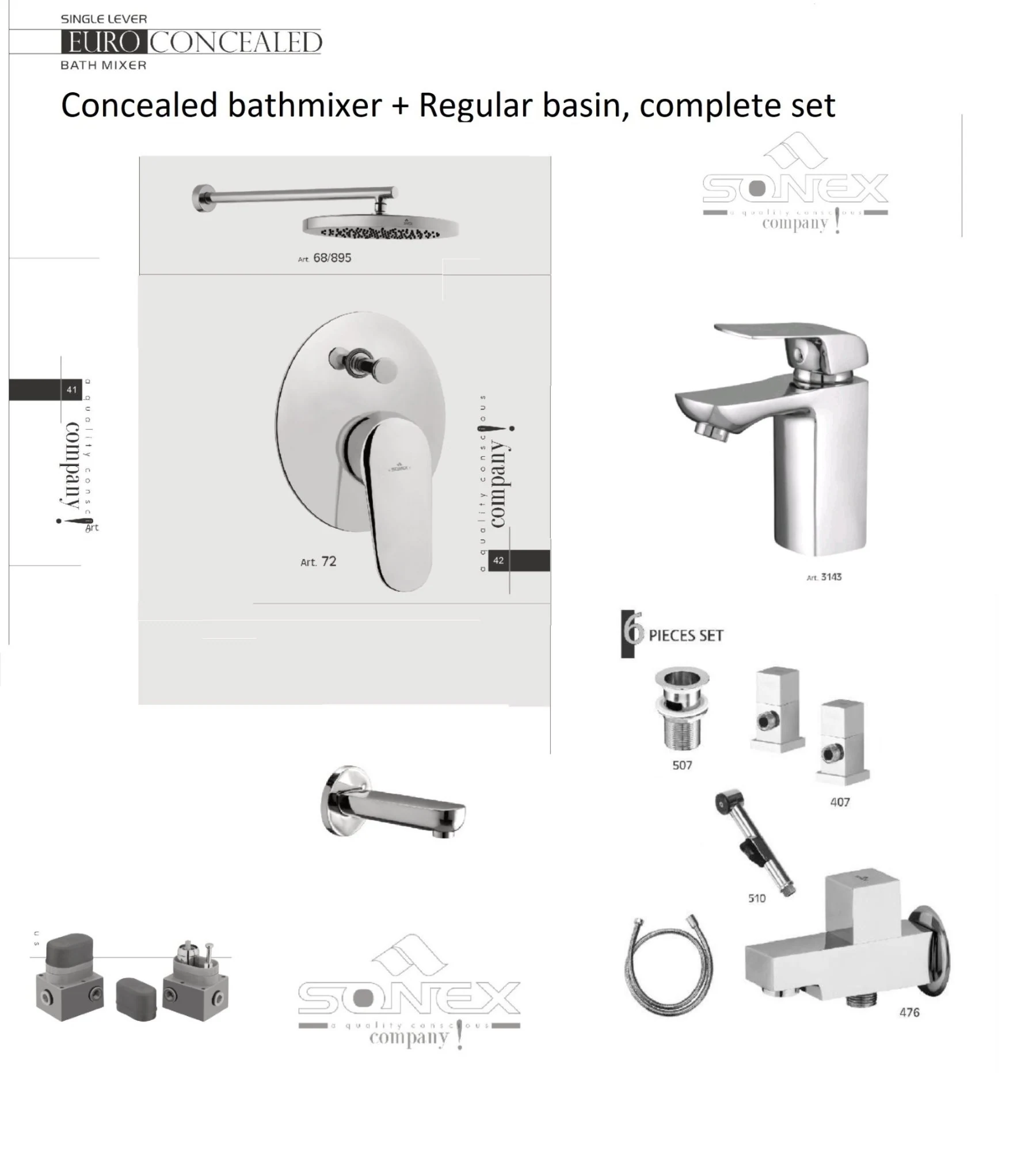 Complete Set Chrome 72 Concealed Bath+regular Basin