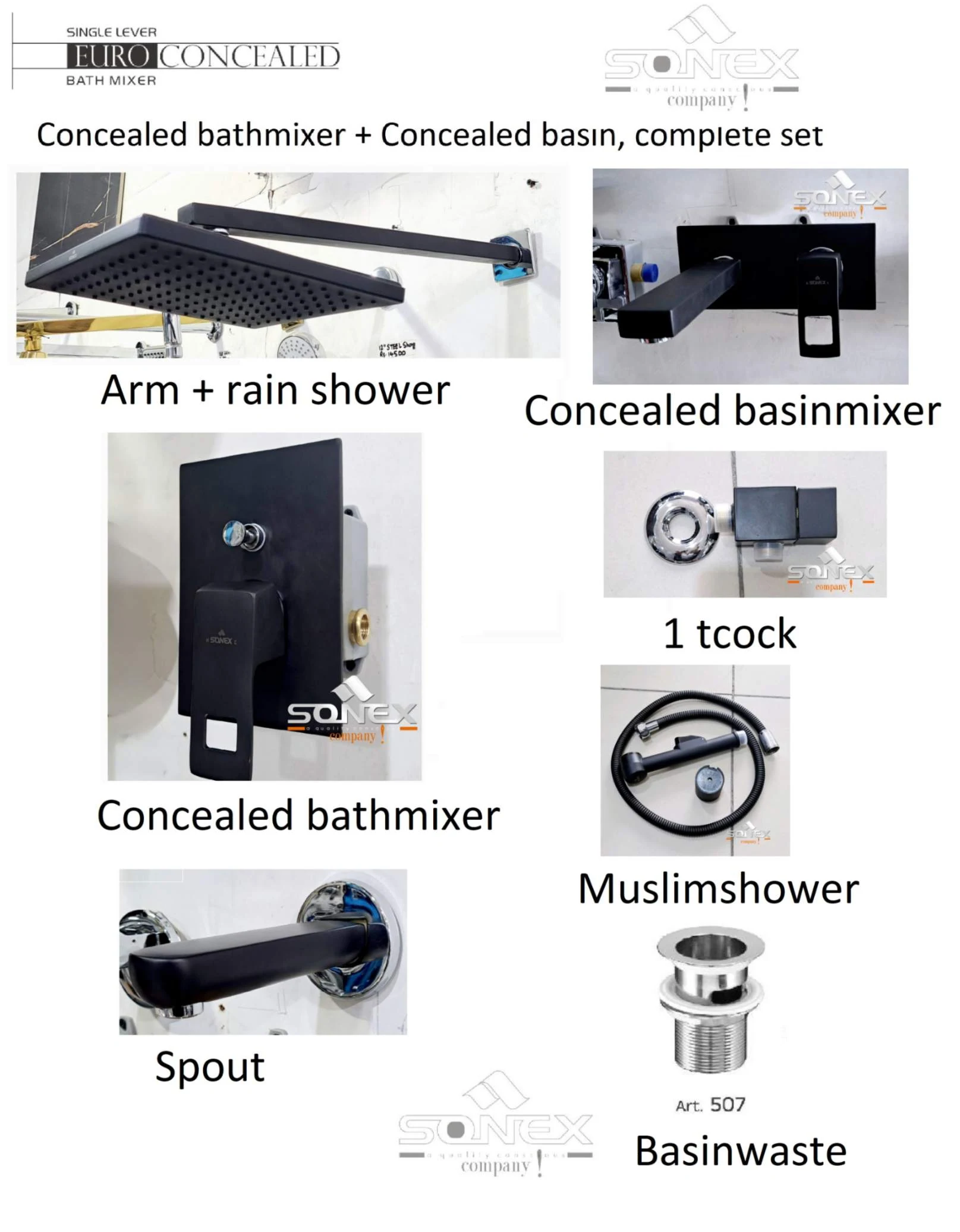 Complete Set Black 81 Concealed Bath+concealed Basin