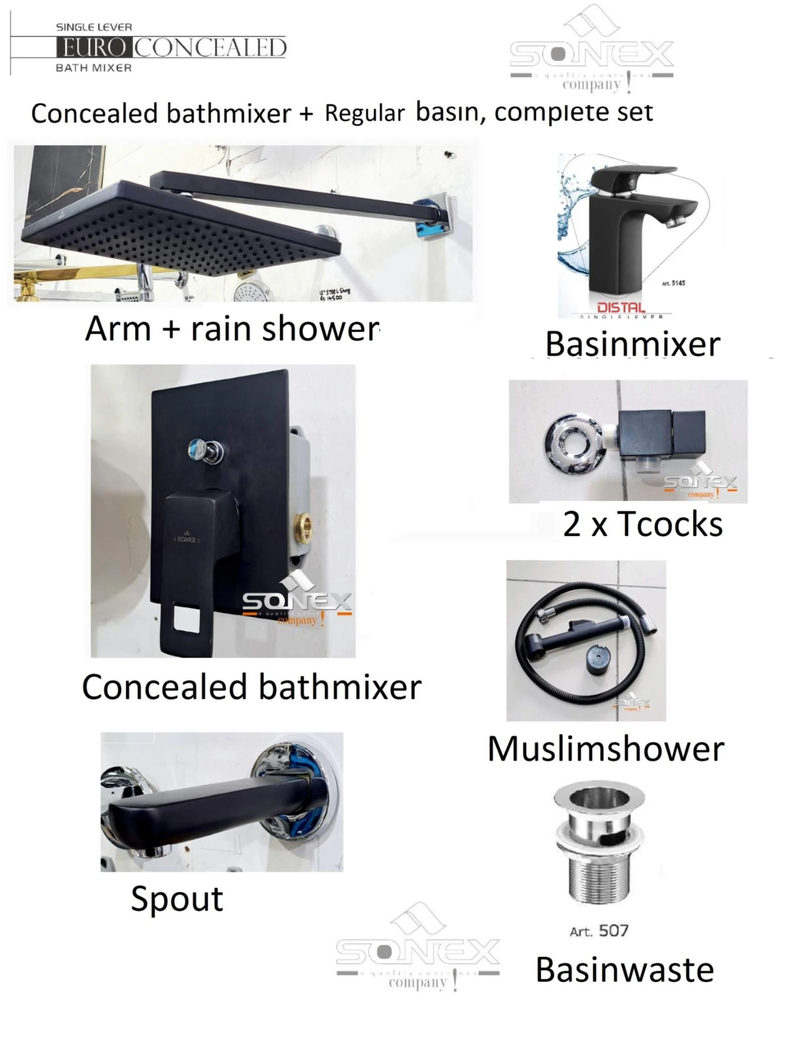 Complete Set Black 81 Concealed Bath+regular Basin